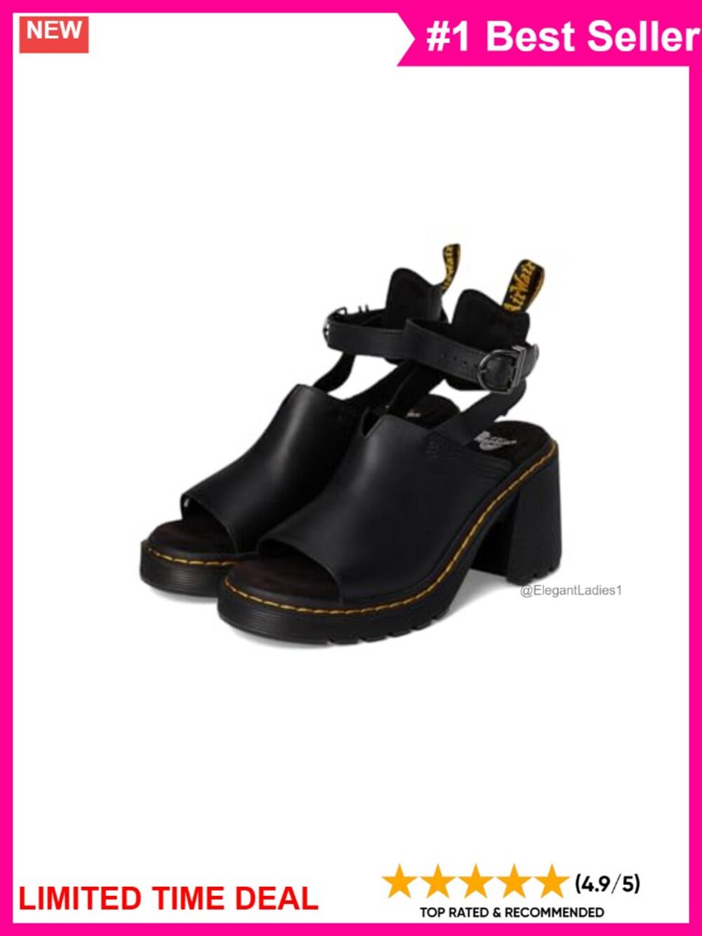 Platform Open Toe Ankle Strap Heeled Sandals Water Resistant Leather
